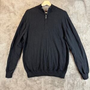 J. Hilburn Black Sweater Quarter Zip Cashmere Silk Mock Neck Men's L Large